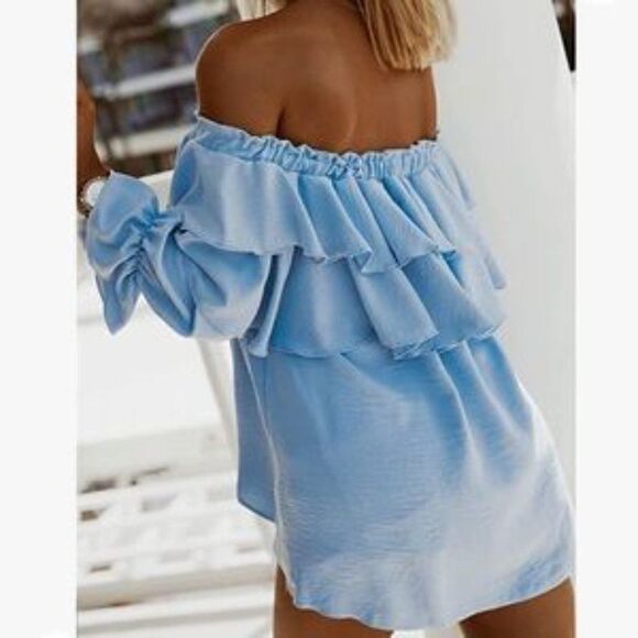 NEW Off Shoulder Ruffle Layered Blouse - Picture 3 of 5